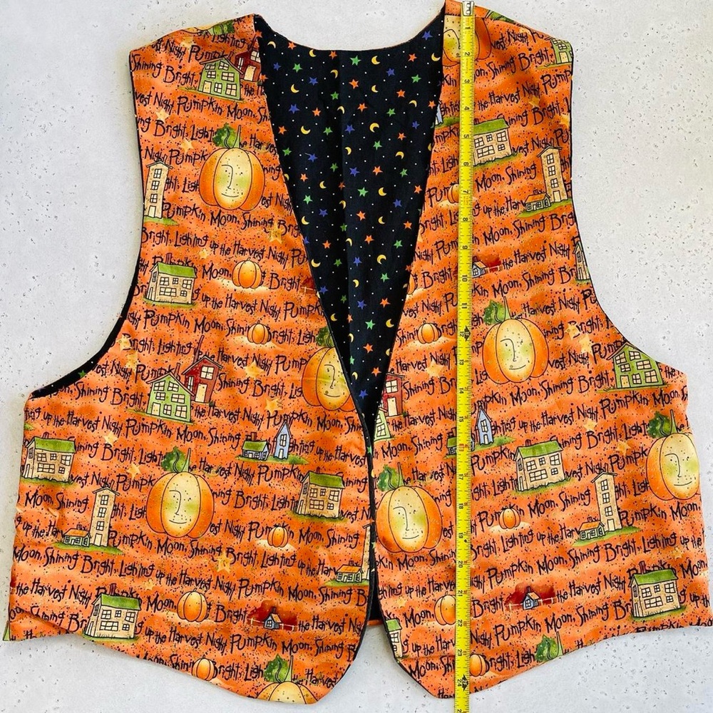 Halloween Handmade Reversible Orange Pumpkin Jack-O-Lantern Vest - Picture 4 of 6